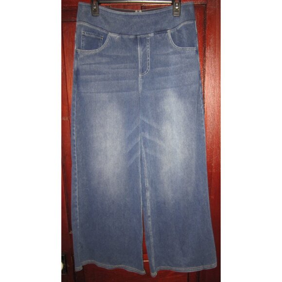 Halara L Petite Flex Jeans Pull On Baggy Wide Pockets Stretchy Blue High Rise - Picture 1 of 3